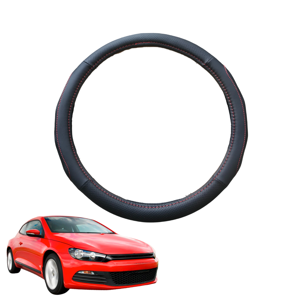 Steering Wheel Cover for VolksWagen Scirocco R 2009 - 2017 - Black Microfiber Leather - Circle 38 cm