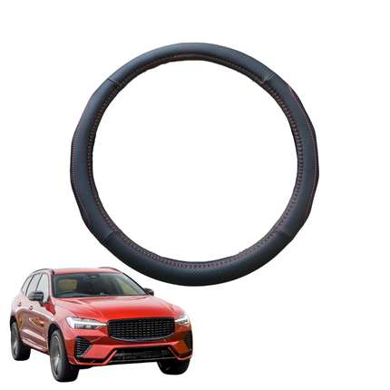 Steering Wheel Cover for Volvo XC60 Recharge 2017 - Current Mk I Facelift, Mk II - Black Microfiber Leather - Circle 38 cm