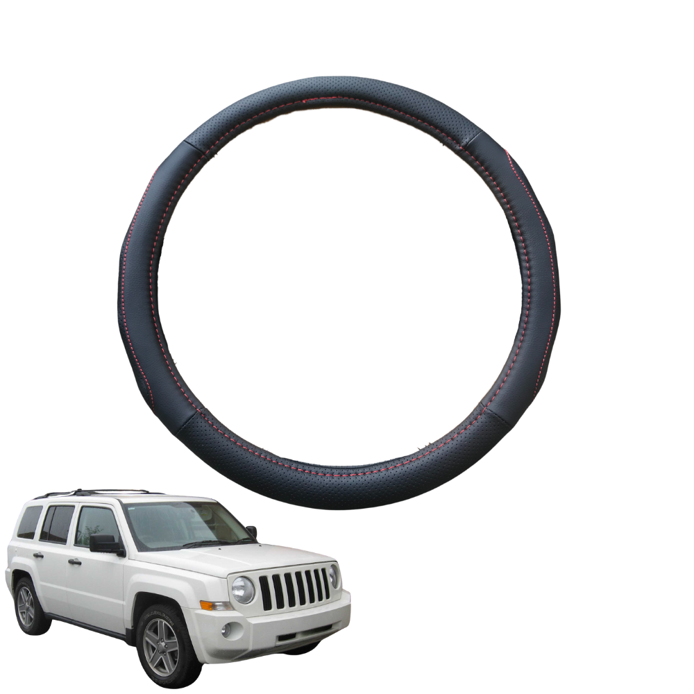 Steering Wheel Cover for Jeep Patriot 2006 - 2015 MK - Black Microfiber Leather - Circle 38 cm