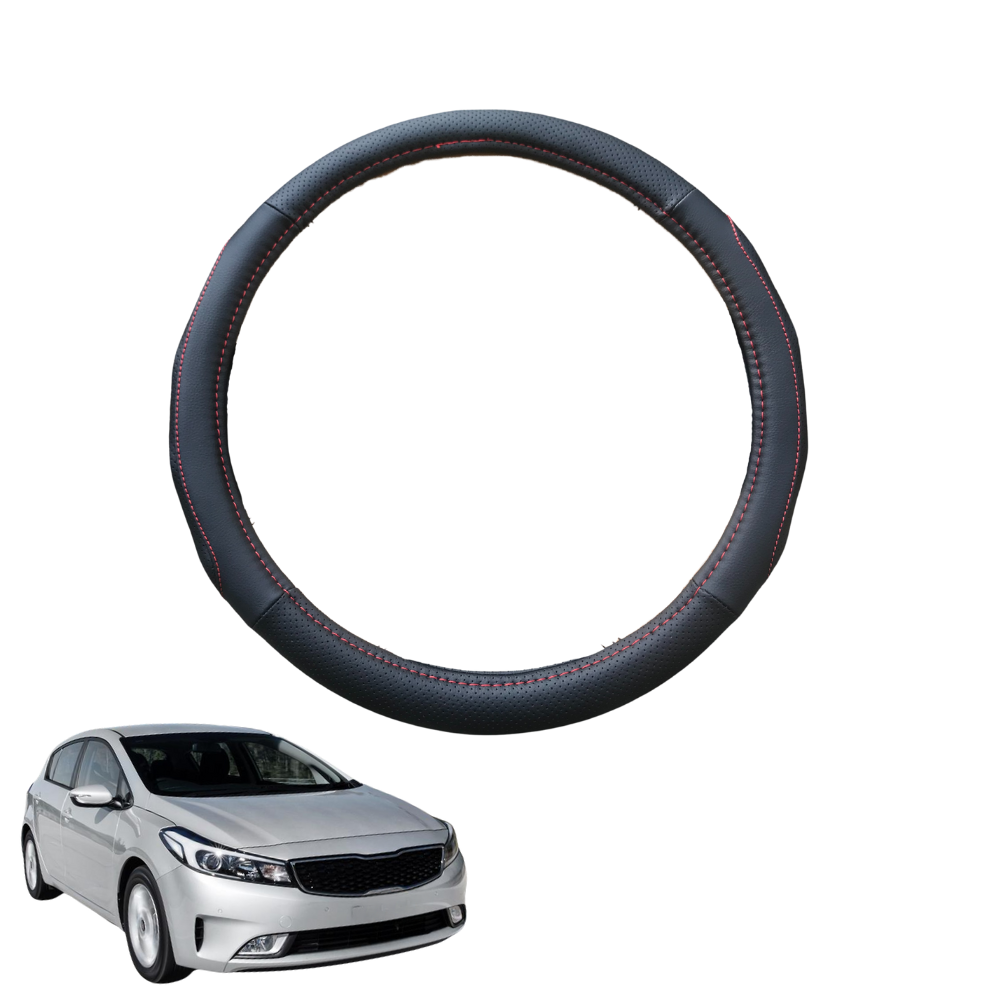 Steering Wheel Cover for Kia Cerato 2013 - 2018 (YD) - Black Microfiber Leather - Circle 38 cm