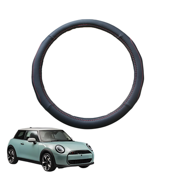 Steering Wheel Cover for MINI Cooper 3-Door Hatch 2024 - Current (J01 - all electric / F66) - Black Microfiber Leather - Circle 38 cm