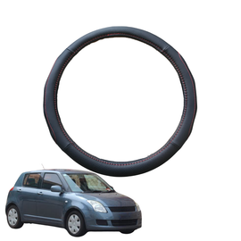 Steering Wheel Cover for Suzuki Swift 2004 - 2010 (Auto) - Black Microfiber Leather - Circle 38 cm