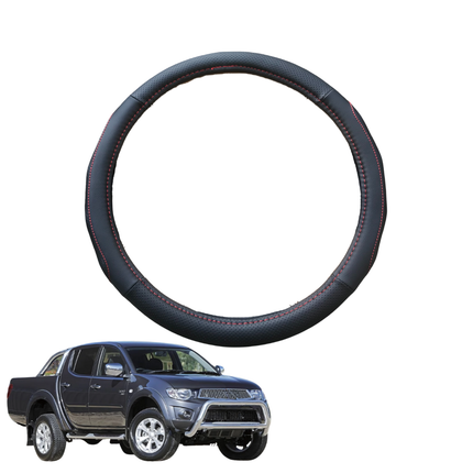 Steering Wheel Cover for Mitsubishi Triton Double Cab 2006 - 2015 (ML MN) - Black Microfiber Leather - Circle 38 cm