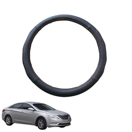 Steering Wheel Cover for Hyundai i45 2010 - 2014 YF - Black Microfiber Leather - Circle 38 cm