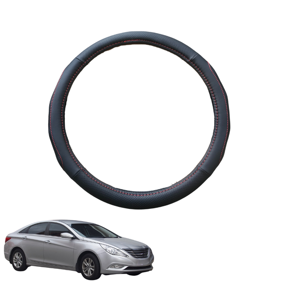 Steering Wheel Cover for Hyundai i45 2010 - 2014 YF - Black Microfiber Leather - Circle 38 cm