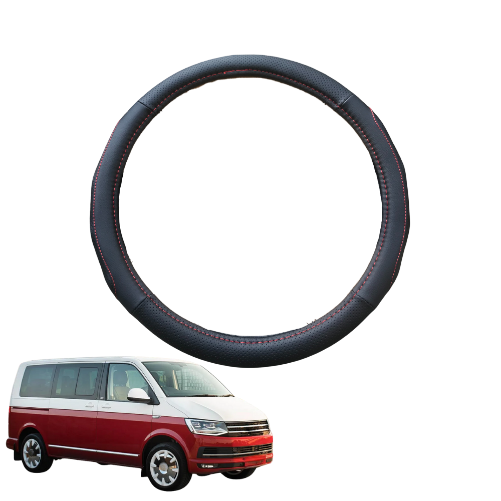 Steering Wheel Cover for VolksWagen Multivan 2016 - Current (T6) - Black Microfiber Leather - Circle 38 cm