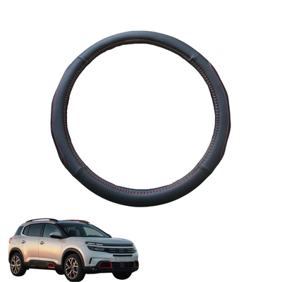 Steering Wheel Cover for Citroen C5 Aircross 2017 - Current C84 - Black Microfiber Leather - Circle 38 cm