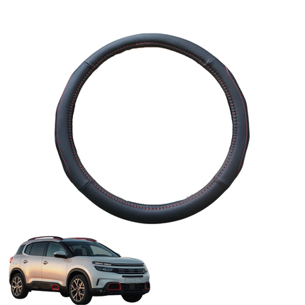 Steering Wheel Cover for Citroen C5 Aircross 2017 - Current C84 - Black Microfiber Leather - Circle 38 cm