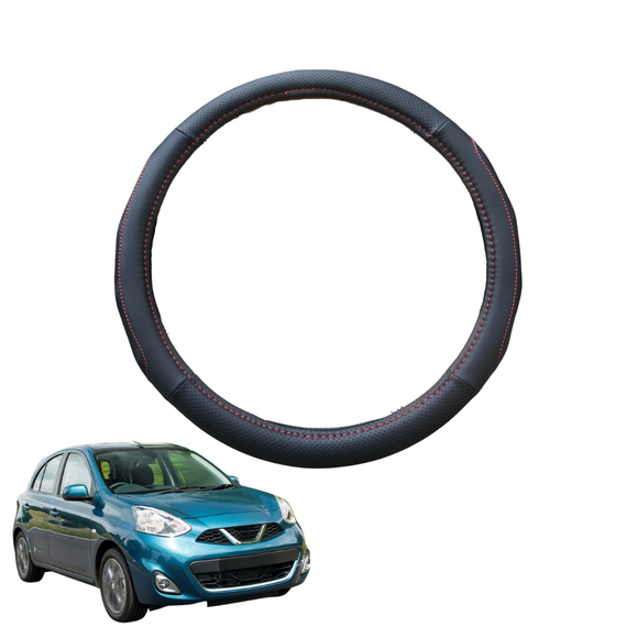 Steering Wheel Cover for Nissan Micra 2010 - 2017 (K13) - Black Microfiber Leather - Circle 38 cm