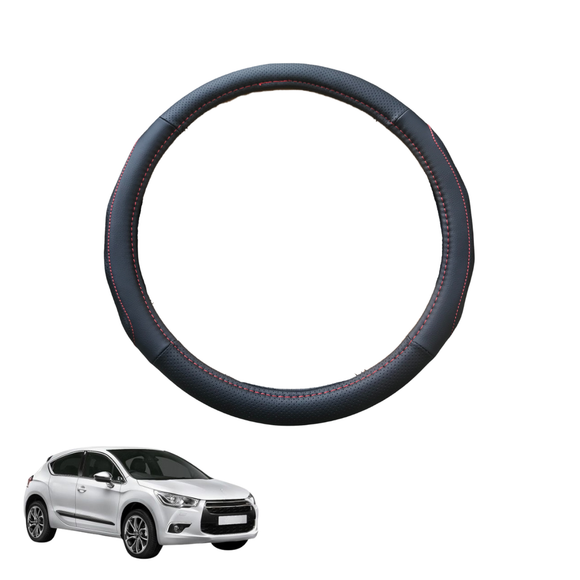 Steering Wheel Cover for Citroen DS 4 2010 - 2015 - Black Microfiber Leather - Circle 38 cm