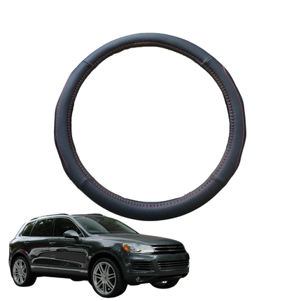 Steering Wheel Cover for VolksWagen Touareg 2011 - 2017 (7P) - Black Microfiber Leather - Circle 38 cm