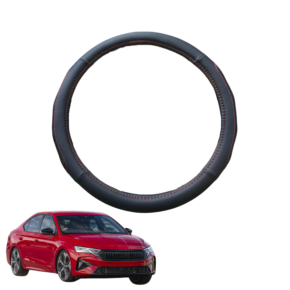 Steering Wheel Cover for Skoda Octavia 2020 - Current NX - Black Microfiber Leather - Circle 38 cm