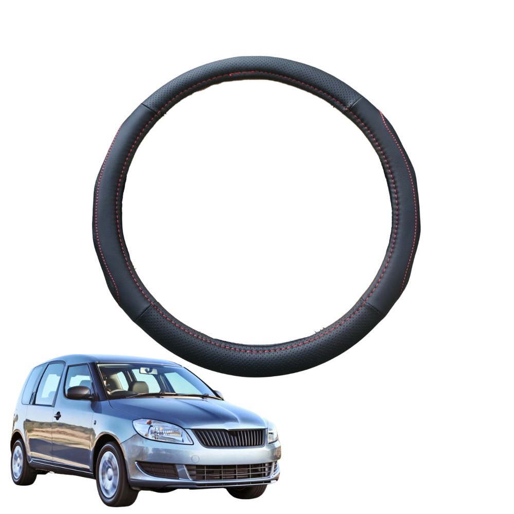 Steering Wheel Cover for Skoda Roomster 2006 - 2015 (5J) - Black Microfiber Leather - Circle 38 cm