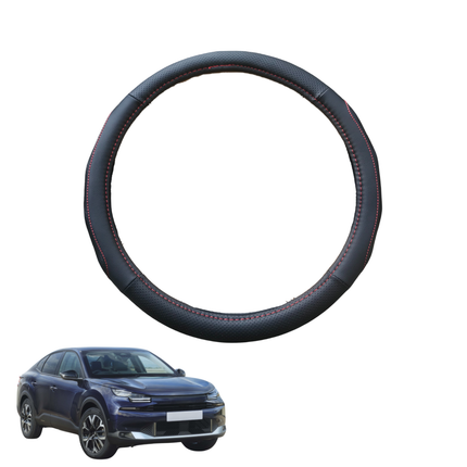Steering Wheel Cover for Citroen C4 2021 - Current (C41) - Black Microfiber Leather - Circle 38 cm