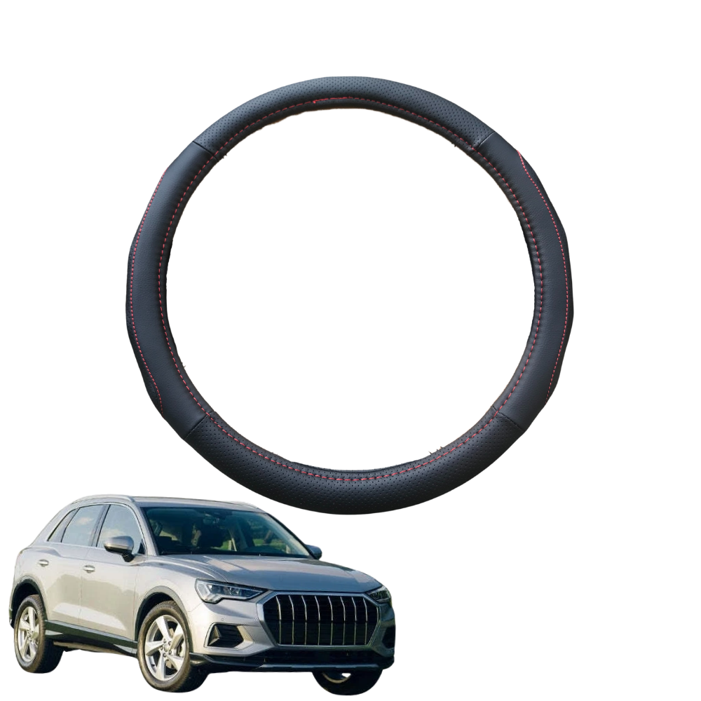Steering Wheel Cover for Audi Q3 RSQ3 2011 - 2019 8U - Black Microfiber Leather - Circle 38 cm