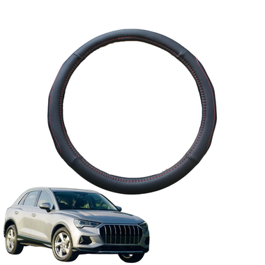 Steering Wheel Cover for Audi Q3 RSQ3 2011 - 2019 8U - Black Microfiber Leather - Circle 38 cm