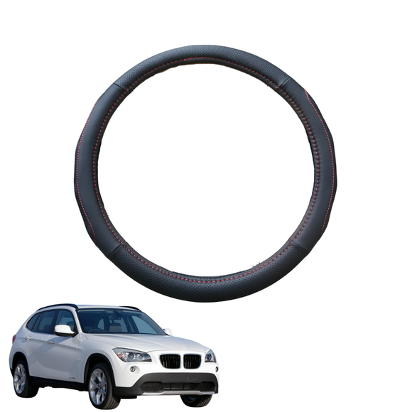 Steering Wheel Cover for BMW X1 2009 - 2015 (E84) - Black Microfiber Leather - Circle 38 cm
