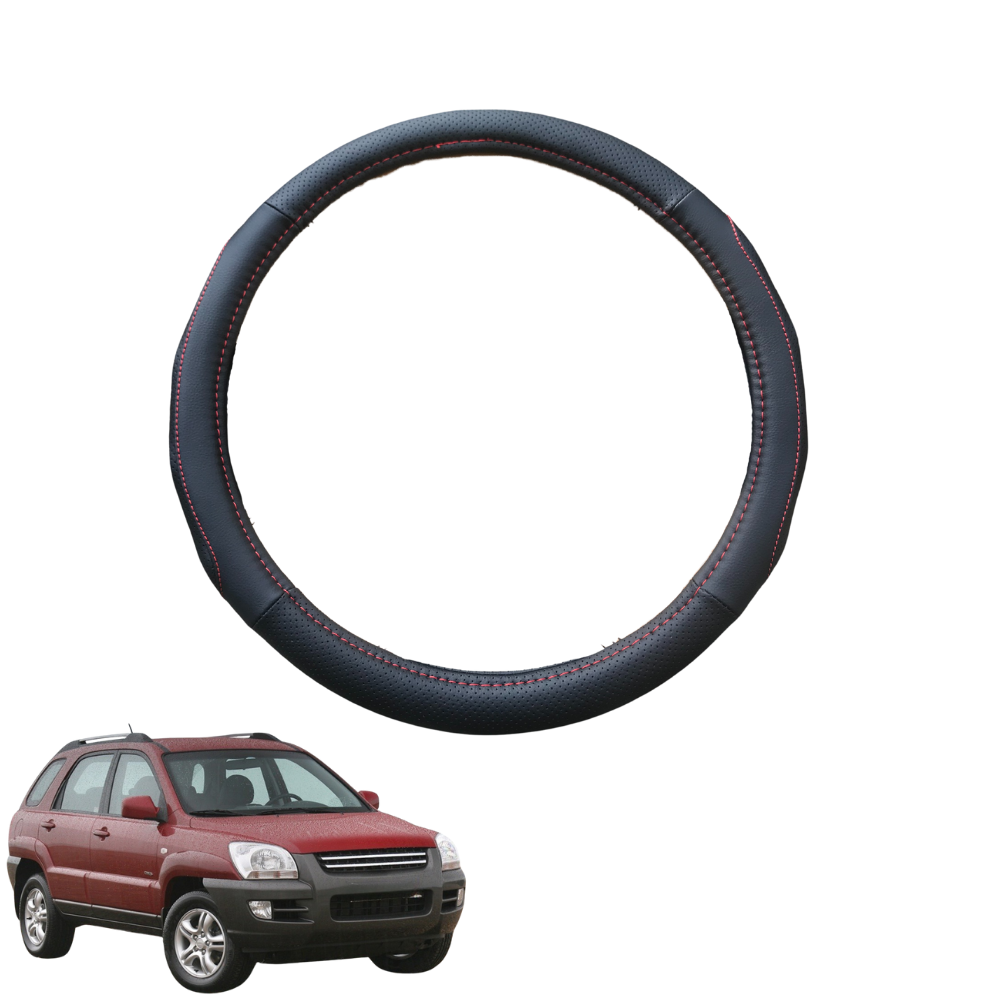 Steering Wheel Cover for Kia Sportage 2005 - 2010 KM - Black Microfiber Leather - Circle 38 cm