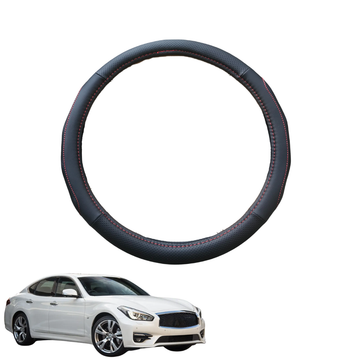 Steering Wheel Cover for Infiniti Q70 2016 - 2020 - Black Microfiber Leather - Circle 38 cm