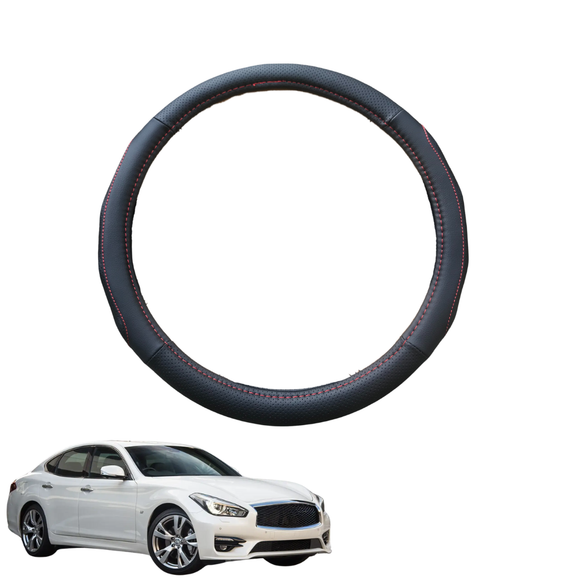 Steering Wheel Cover for Infiniti Q70 2016 - 2020 - Black Microfiber Leather - Circle 38 cm