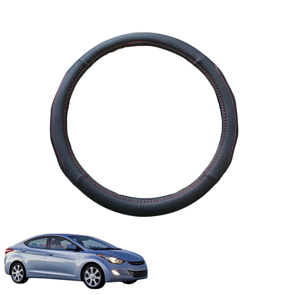 Steering Wheel Cover for Hyundai Elantra 2011 - 2015 MD - Black Microfiber Leather - Circle 38 cm
