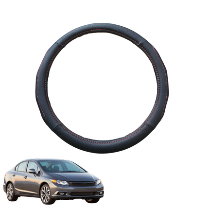 Steering Wheel Cover for Honda Civic 2012 - 2016 (Sedan, 9th Gen) - Black Microfiber Leather - Circle 38 cm
