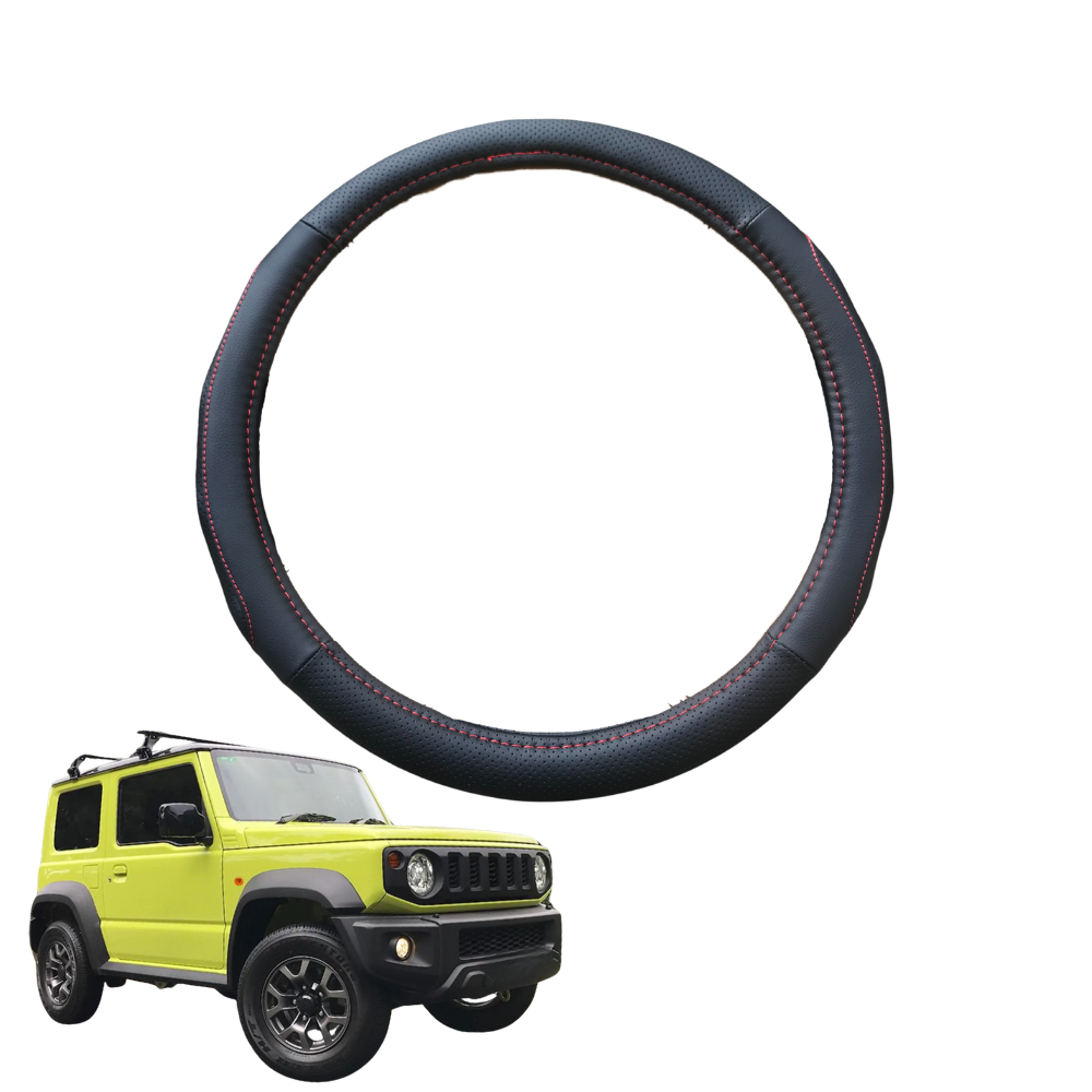 Steering Wheel Cover for Suzuki Jimny XL Auto 2023 - Current (GLX) - Black Microfiber Leather - Circle 38 cm