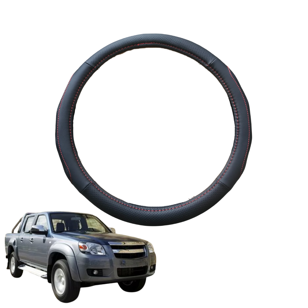 Steering Wheel Cover for Mazda BT-50 2006 - 2011 (J97M) - Black Microfiber Leather - Circle 38 cm