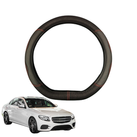 Steering Wheel Cover for Mercedes-Benz E-Class 2017 - Current Sedan (W213) - Black Microfiber Leather - D-Shape 38 cm