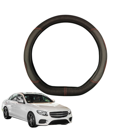 Steering Wheel Cover for Mercedes-Benz E-Class 2017 - Current Sedan (W213) - Black Microfiber Leather - D-Shape 38 cm