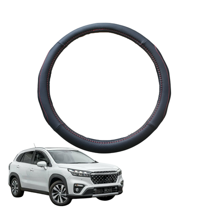 Steering Wheel Cover for Suzuki S-Cross 2014 - 2021 JY - Black Microfiber Leather - Circle 38 cm