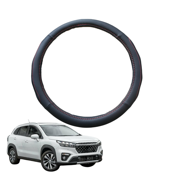 Steering Wheel Cover for Suzuki S-Cross 2014 - 2021 JY - Black Microfiber Leather - Circle 38 cm