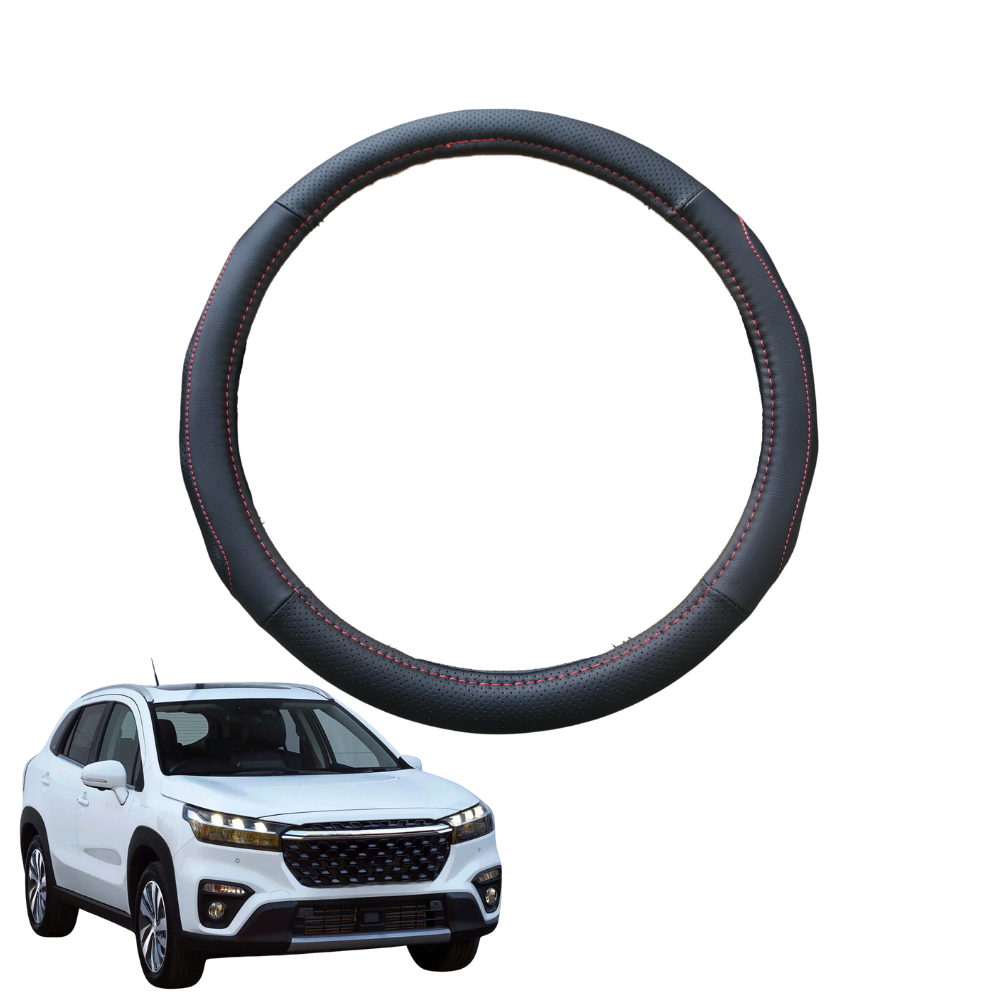 Steering Wheel Cover for Suzuki S-Cross 2022 - Current - Black Microfiber Leather - Circle 38 cm
