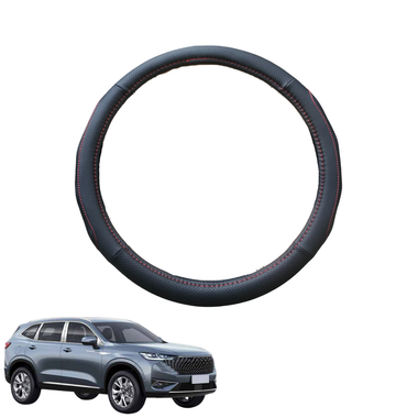Steering Wheel Cover for GWM Haval H6 2017 - 2020 - Black Microfiber Leather - Circle 38 cm