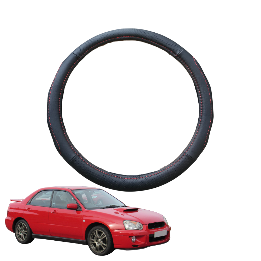Steering Wheel Cover for Subaru Impreza 2000 - 2007 GD, GG, GG Facelift - Black Microfiber Leather - Circle 38 cm