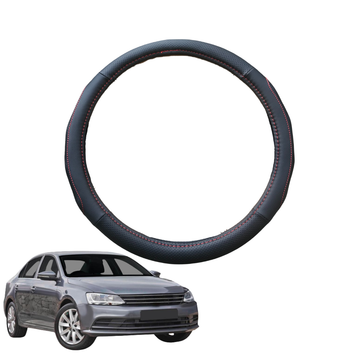 Steering Wheel Cover for VolksWagen Jetta 2011 - 2017 (1B) - Black Microfiber Leather - Circle 38 cm