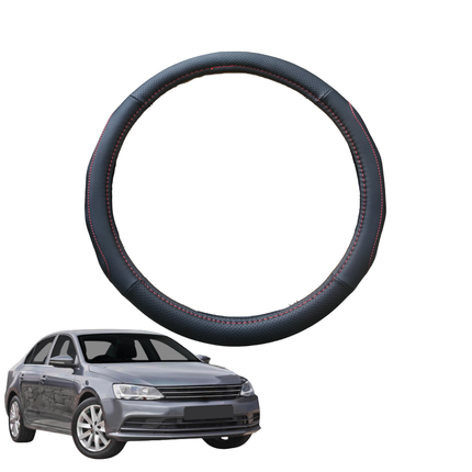 Steering Wheel Cover for VolksWagen Jetta 2011 - 2017 (1B) - Black Microfiber Leather - Circle 38 cm