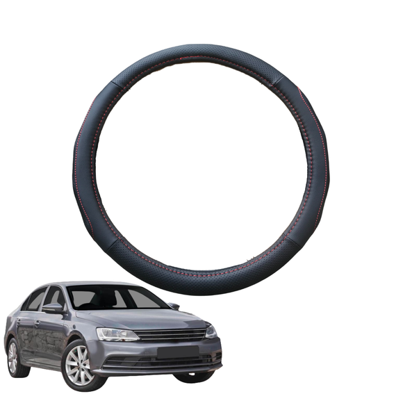 Steering Wheel Cover for VolksWagen Jetta 2011 - 2017 (1B) - Black Microfiber Leather - Circle 38 cm