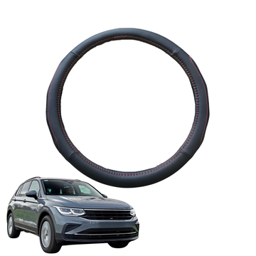 Steering Wheel Cover for VolksWagen Tiguan 2016 - 2023 (Life, Elegance, R, R-Line) - Black Microfiber Leather - Circle 38 cm
