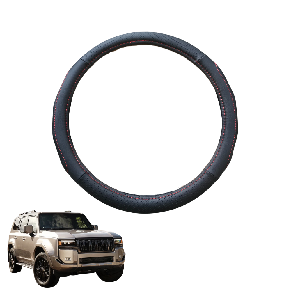 Steering Wheel Cover for Toyota LandCruiser Prado 2024 - Current (GX, GXL, VX, Altitude, Kakadu) - Black Microfiber Leather - Circle 38 cm