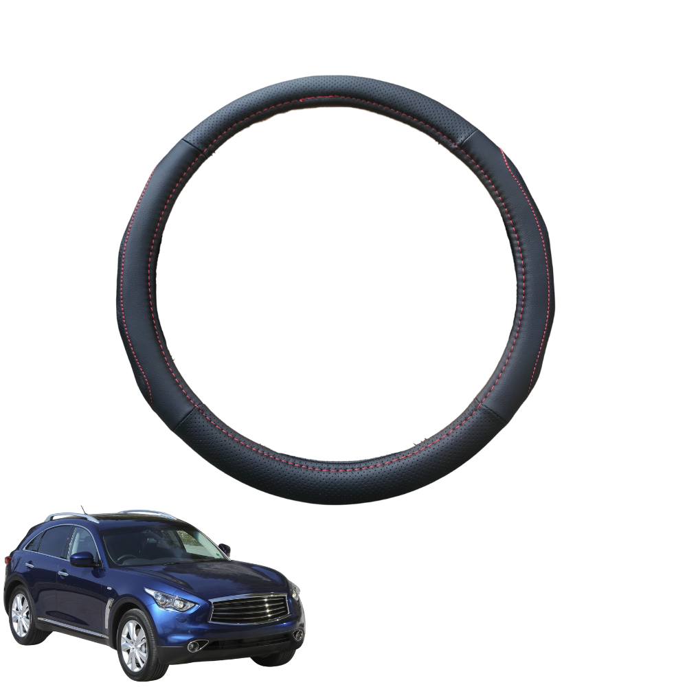 Steering Wheel Cover for Infiniti QX70 2013 - 2018 S51 - Black Microfiber Leather - Circle 38 cm