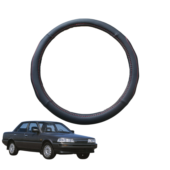 Steering Wheel Cover for Toyota Camry 1987 - 1993 V20, XV10 - Black Microfiber Leather - Circle 38 cm