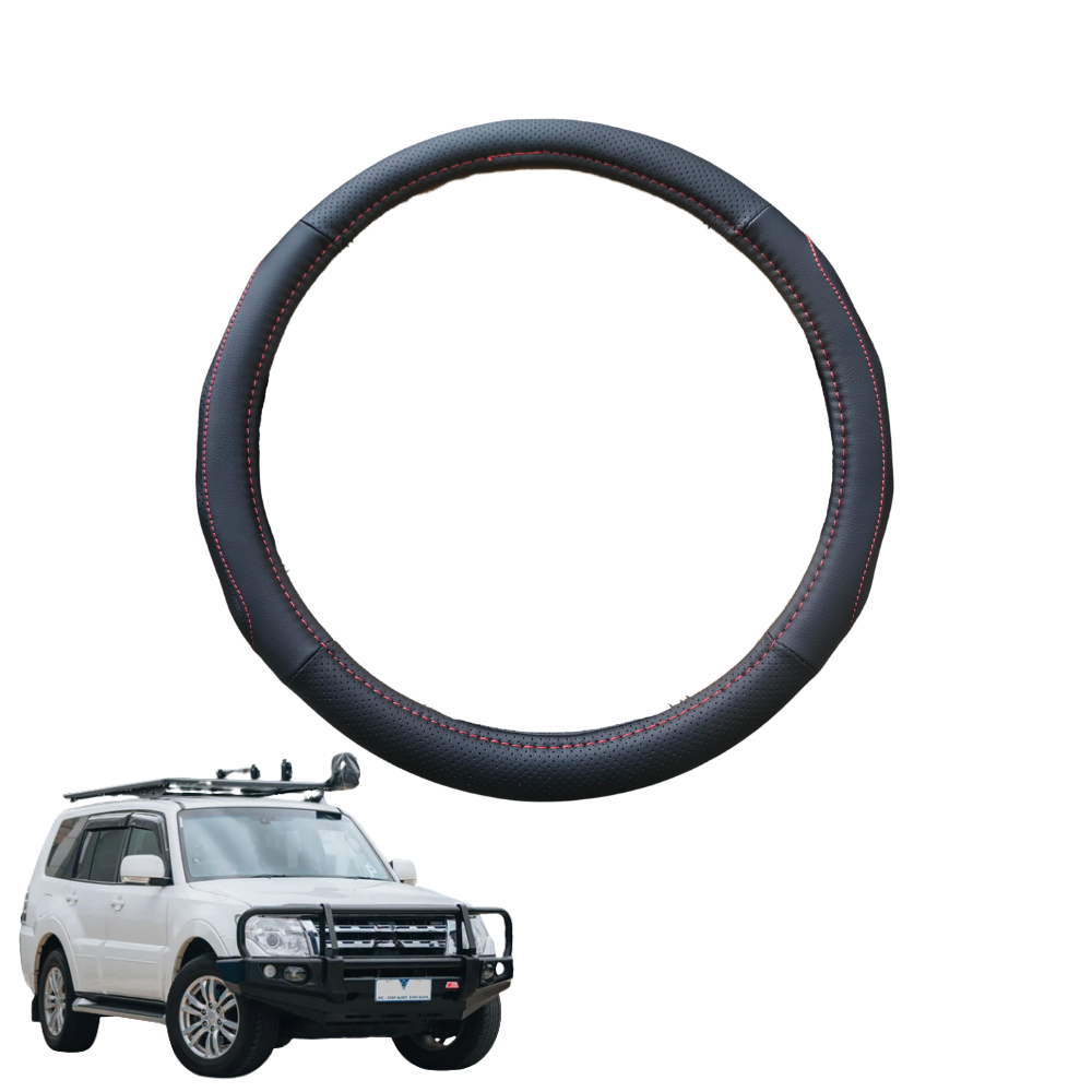 Steering Wheel Cover for Mitsubishi Pajero 2006 - 2021 (NS/NT/NW/NX) - Black Microfiber Leather - Circle 38 cm