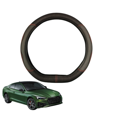 Steering Wheel Cover for Audi A5 S5 RS5 2017 - Current F5 - Black Microfiber Leather - D-Shape 38 cm