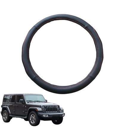 Steering Wheel Cover for Jeep Wrangler 2006 - 2018 (4-Door JK) - Black Microfiber Leather - Circle 38 cm