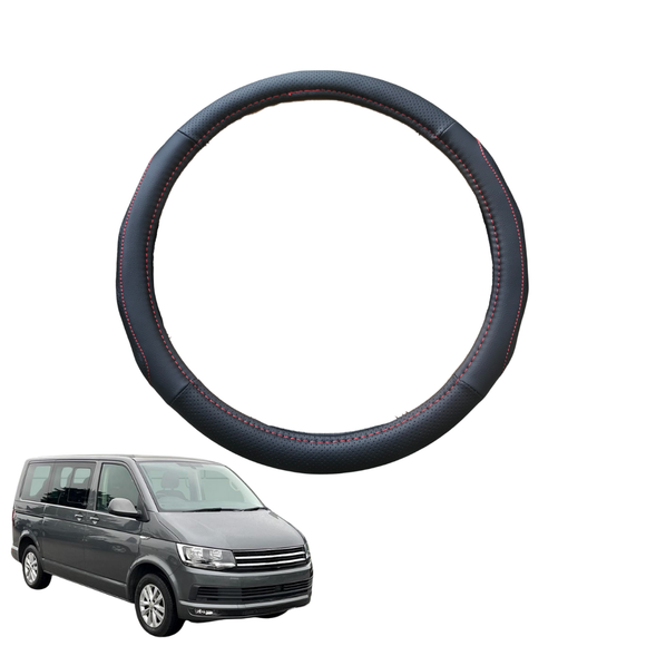 Steering Wheel Cover for VolksWagen Caravelle 2010 - 2015 - Black Microfiber Leather - Circle 38 cm