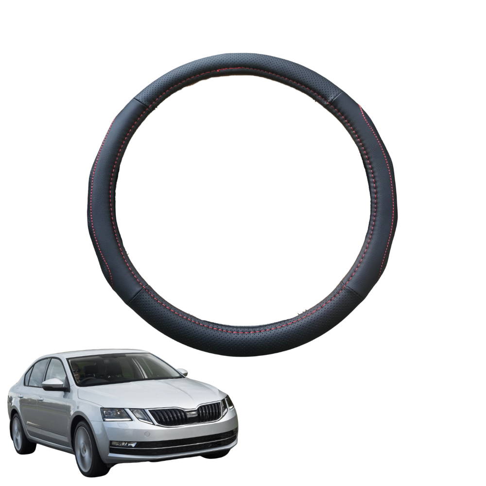 Steering Wheel Cover for Skoda Octavia 2013 - 2020 NE - Black Microfiber Leather - Circle 38 cm