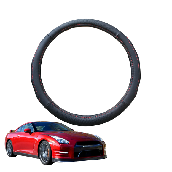 Steering Wheel Cover for Nissan GT-R 2009 - Current - Black Microfiber Leather - Circle 38 cm