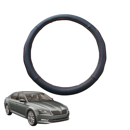 Steering Wheel Cover for Skoda Superb 2015 - Current (B8, typ 3V) - Black Microfiber Leather - Circle 38 cm