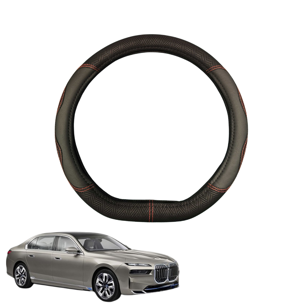 Steering Wheel Cover for BMW 7 Series 2022 - Current (G70) - Black Microfiber Leather - D-Shape 38 cm
